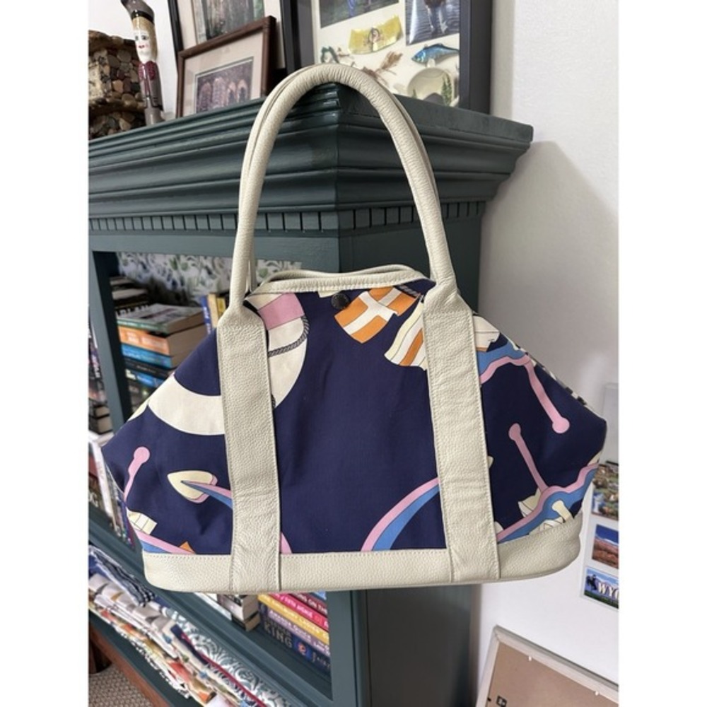 Peter Millar Nautical Design Canvas‎ Bag Navy Leather Trim Mother's Day